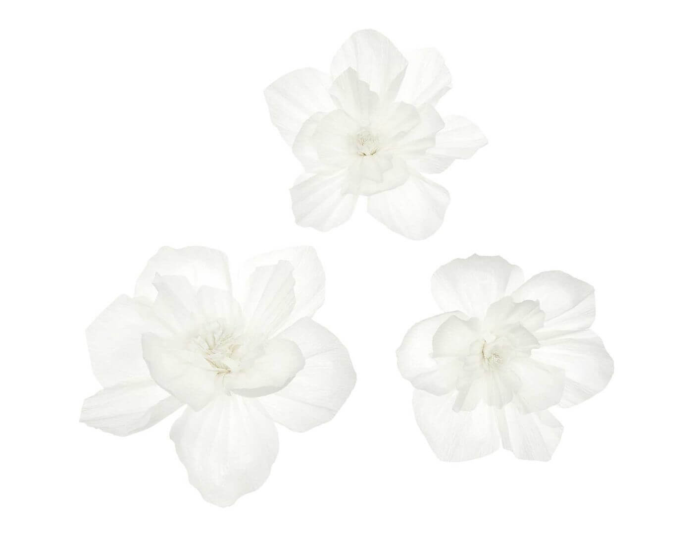 Krepppapier Blüten, weiß (3 Stück)