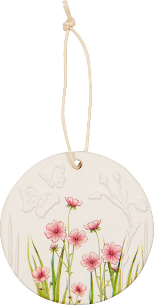 4029753210463_1 Porzellan-Anhänger mit Blumenmotiv - Ostergrüße (einzeln)