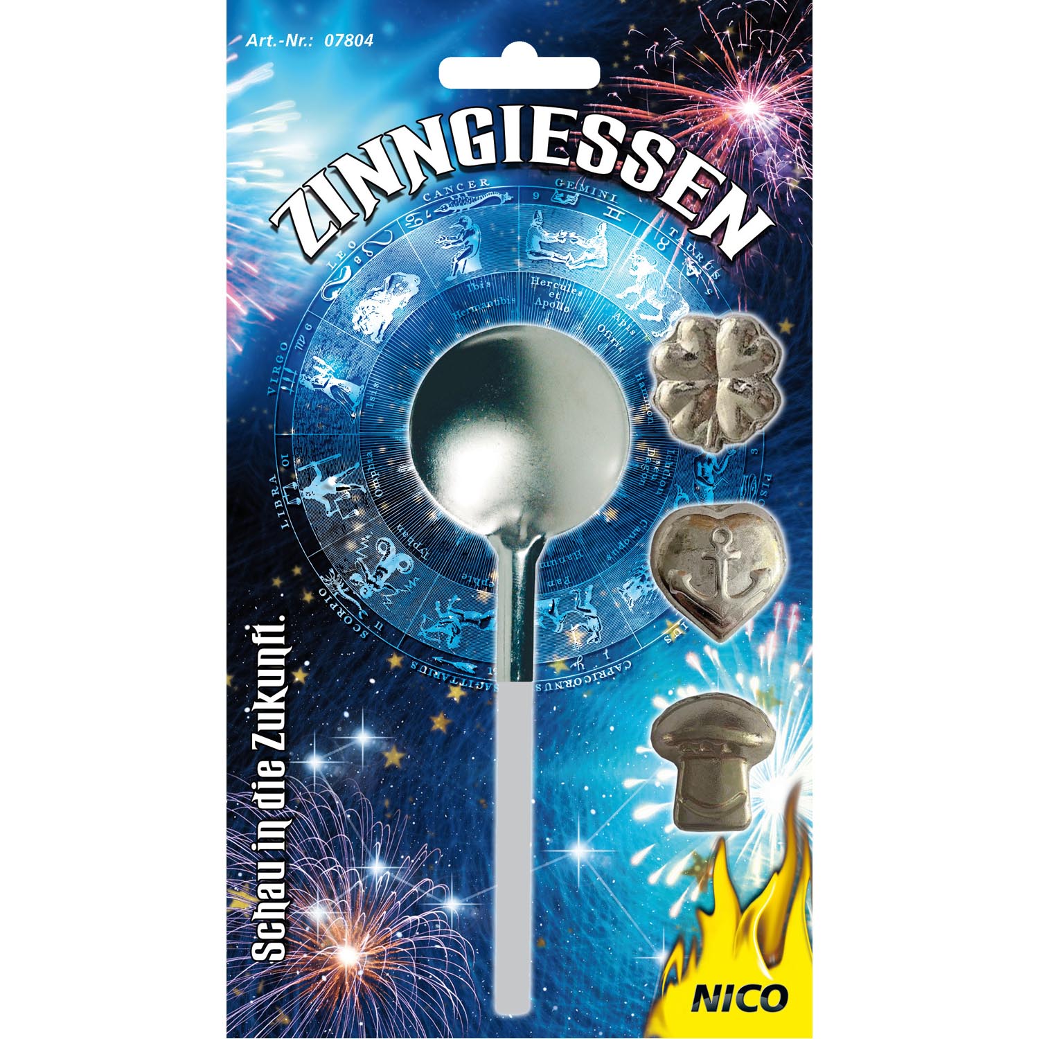Zinngießen, 3 Flachfiguren mit Löffel