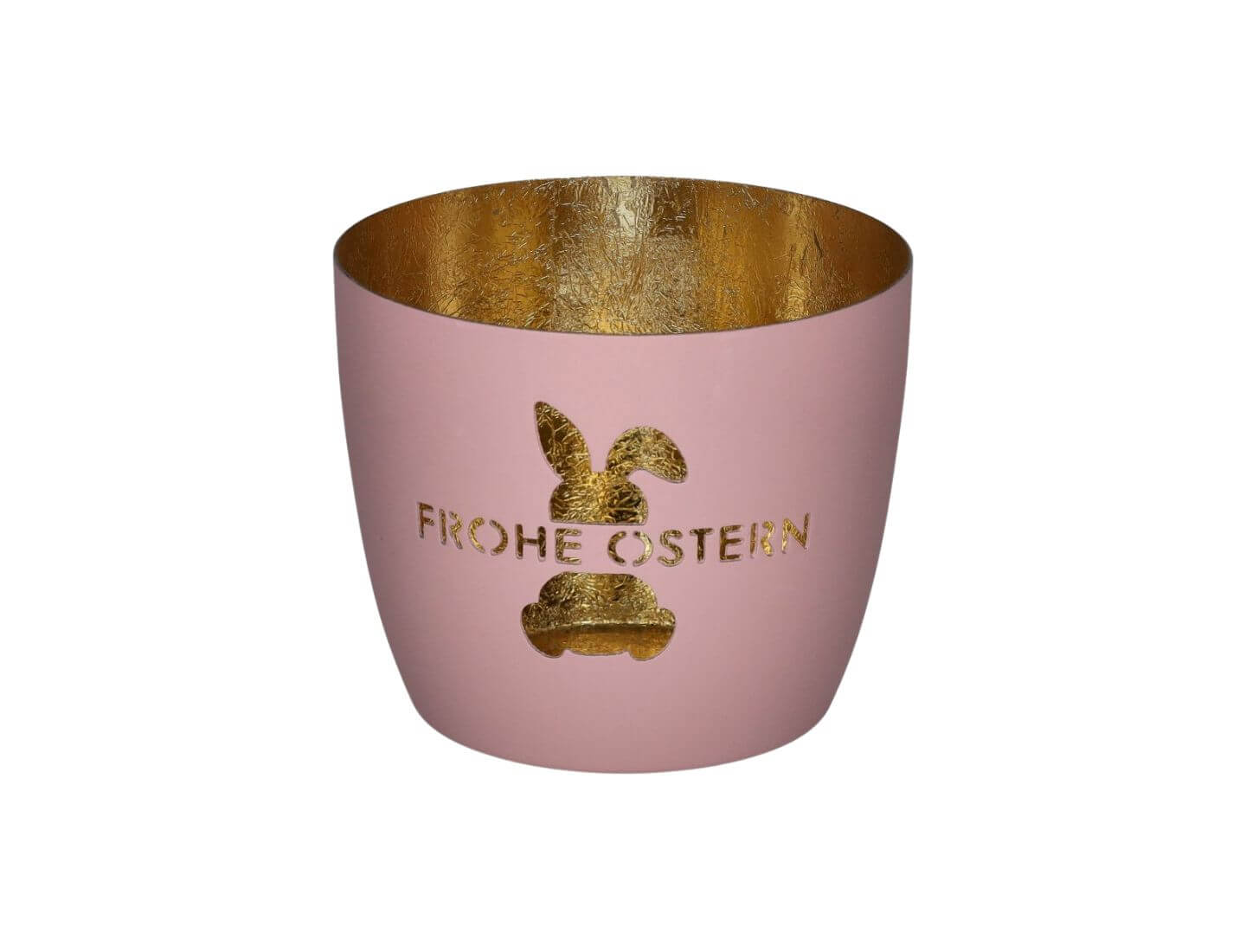 Madras Windlicht M – Motiv „Frohe Ostern“, rosa/gold