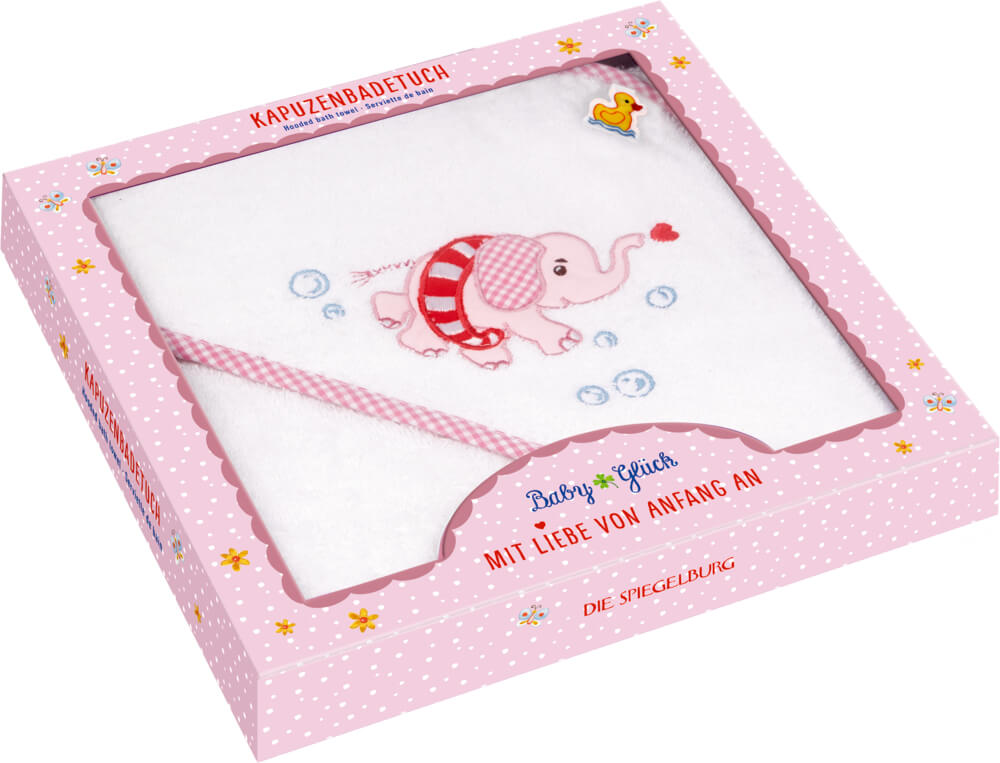 4029753187390_1-1 Kapuzenbadetuch Elefant, rosa - BabyGlück (ca. 80x80 cm)
