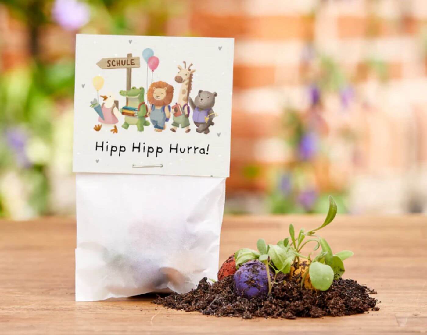 5 Blumenmurmeln im Tütchen zur Einschulung - Hipp Hipp Hurra!