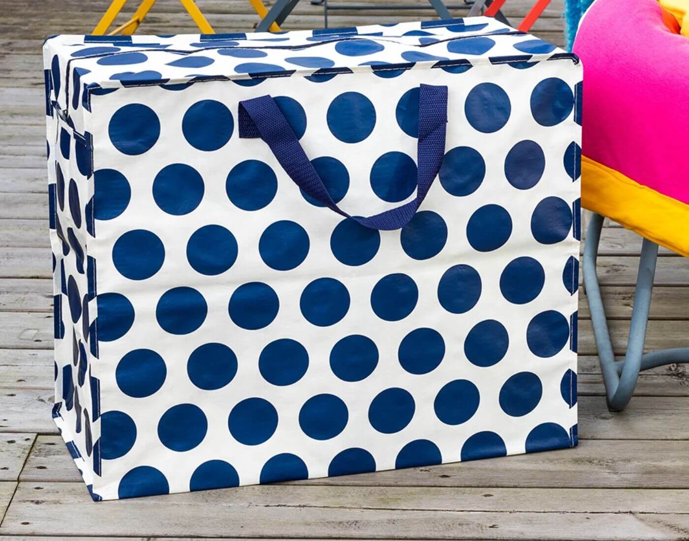 XXL-Tasche Weiß / Marineblaue Punkte
