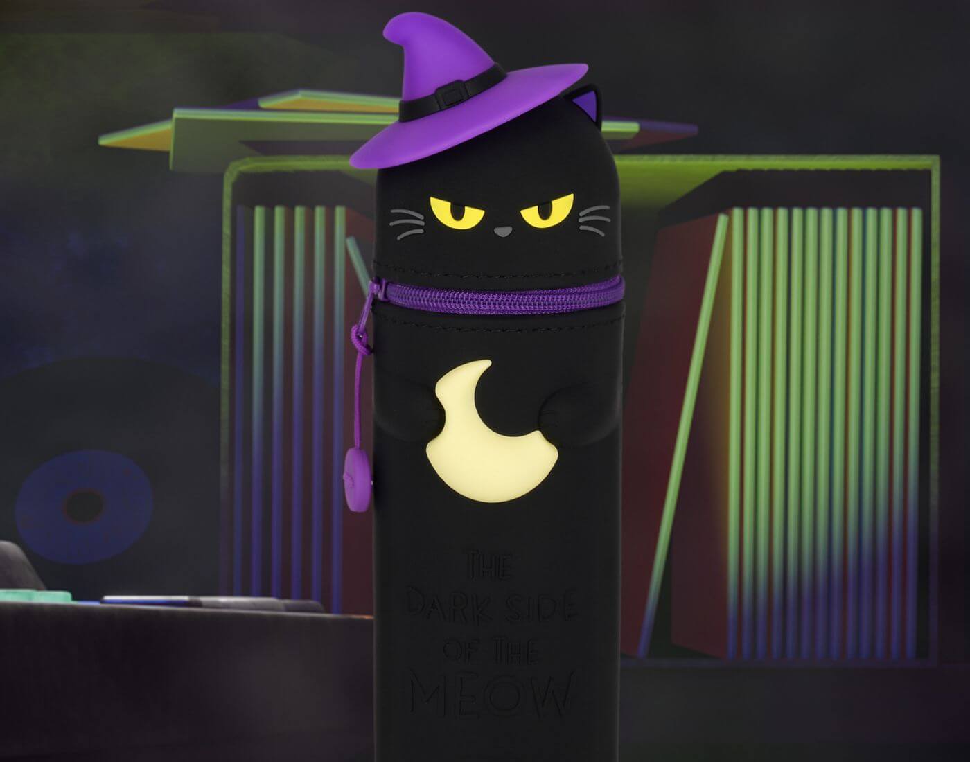 2-in-1-Federmäppchen aus weichem Silikon - Halloween - Schwarze Katze