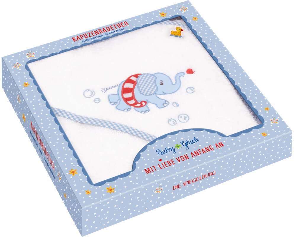 4029753187406_1-1 Kapuzenbadetuch Elefant, hellblau - BabyGlück (ca. 80x80 cm)