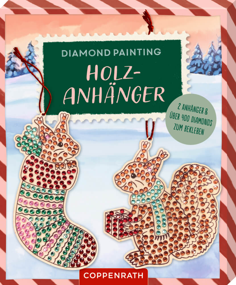 Diamond Painting Holzanhänger: Eichhörnchen/Vögel (Weihnachten) (einzeln)