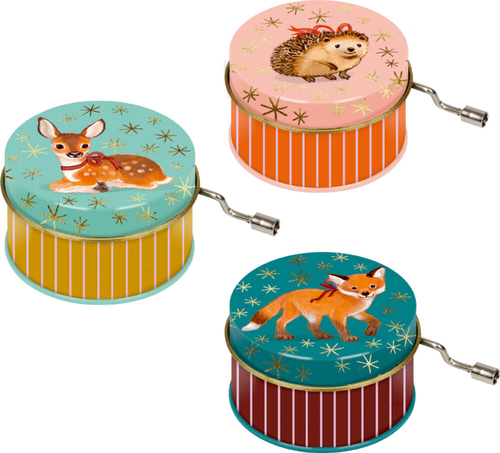 Kleine Metall-Spieluhr - Wintertiere im Weihnachtswald (einzeln)