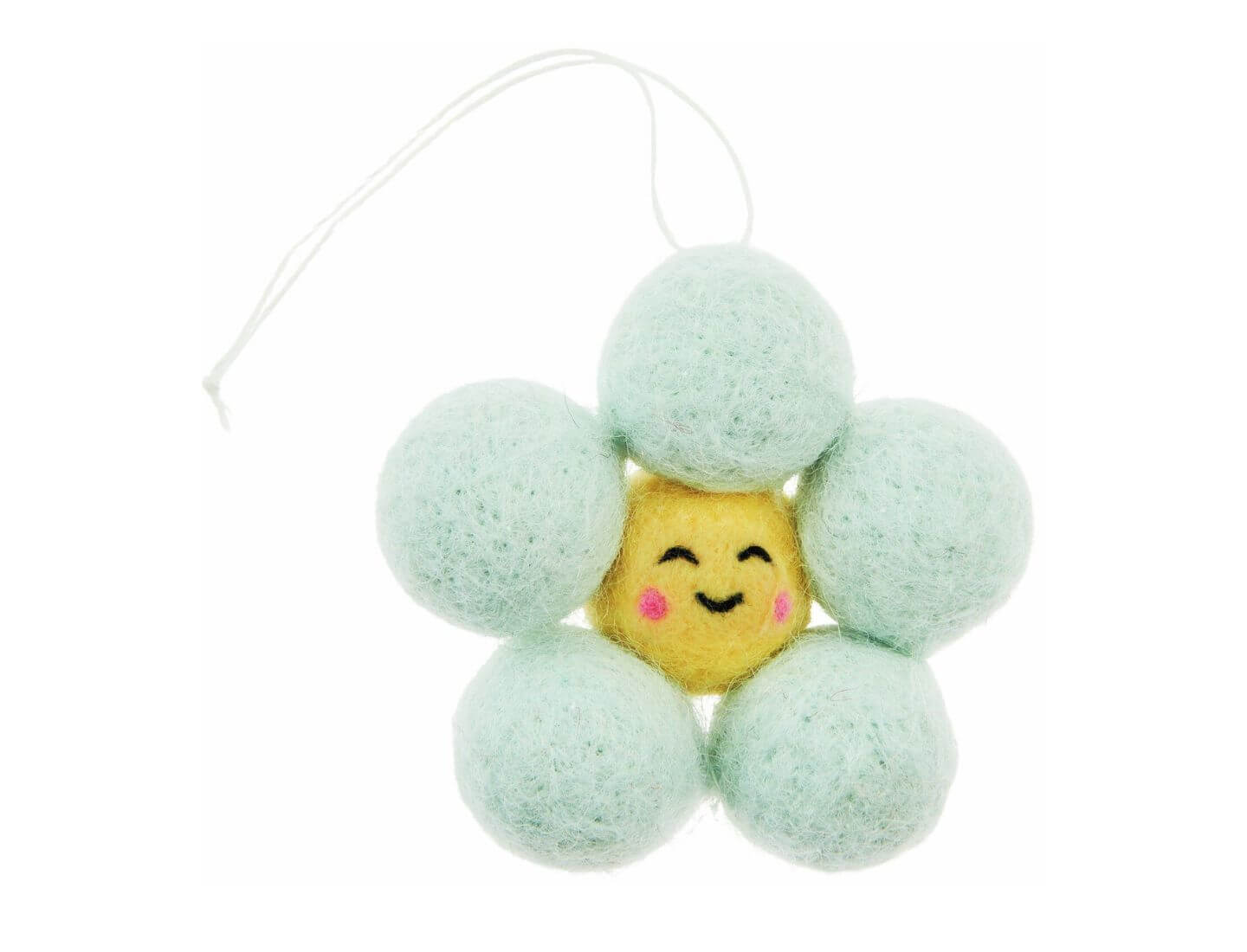 Aufhänger Filz-Blume 3D mit Gesicht Gelb-Blau