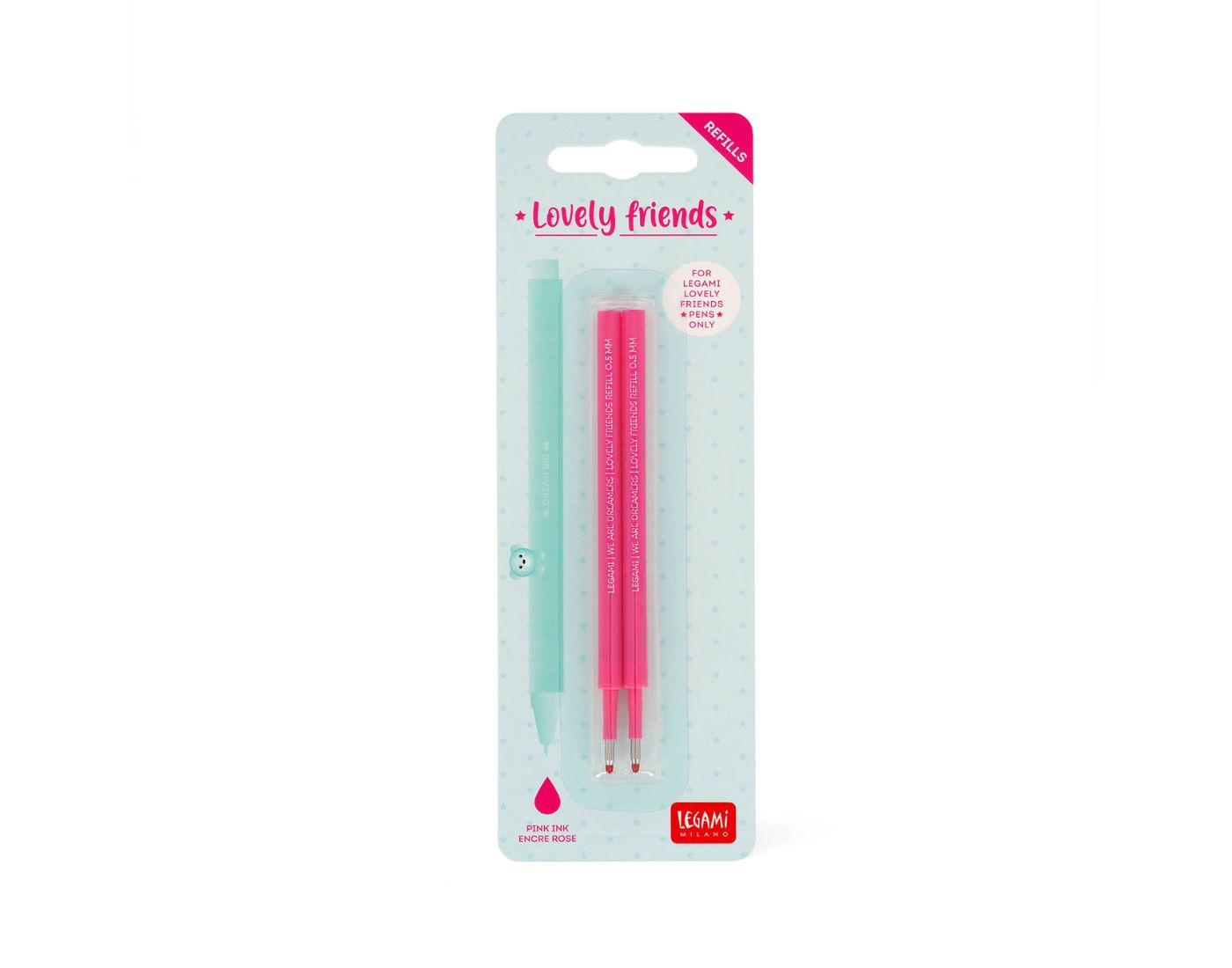 legami-ersatzmine-pink-1 Set mit 2 Ersatzpatronen für Gelstift - Lovely Friends - Pink