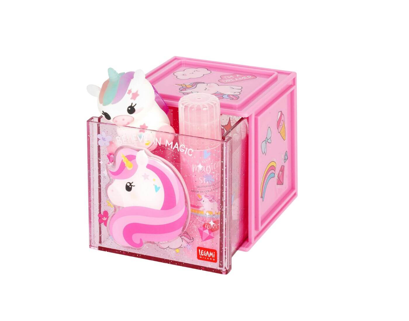 Erweiterbare Schreibtischbox - Cutie Cube Einhorn