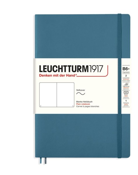 Notizbuch Paperback (B6+), Softcover, 123 nummerierte Seiten, Stone Blue, blanko