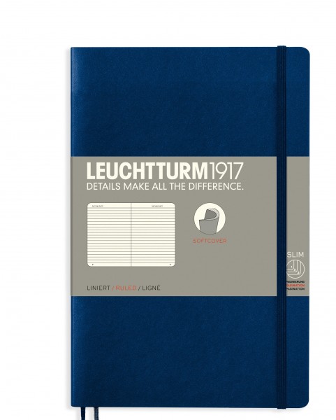 Notizbuch Paperback (B6+), Softcover, 123 nummerierte Seiten, Marine, Liniert