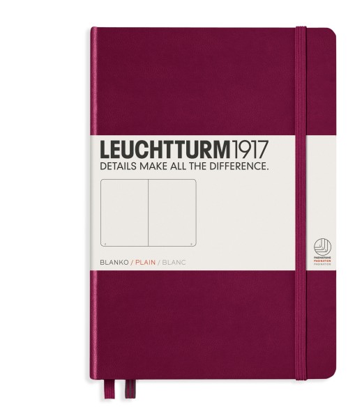 Notizbuch Medium (A5), Softcover, 123 nummerierte Seiten, Port Red, blanko