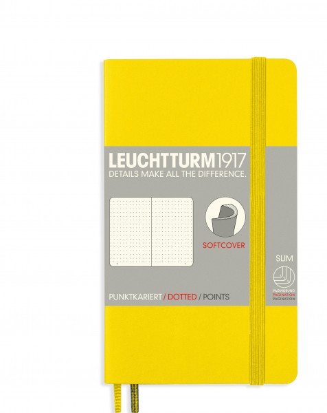 Notizbuch Pocket (A6), Softcover, 123 nummerierte Seiten, Zitrone, Dotted