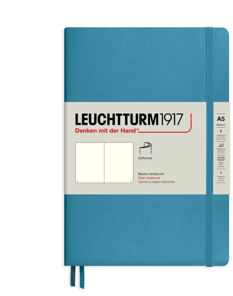 Notizbuch Medium (A5), Softcover, 123 nummerierte Seiten, Nordic Blue, Blanko