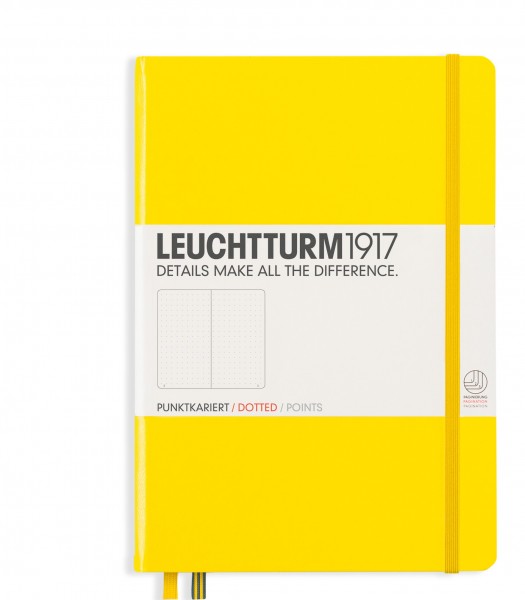 Notizbuch Medium (A5), Hardcover, 251 nummerierte Seiten, Zitrone, Dotted