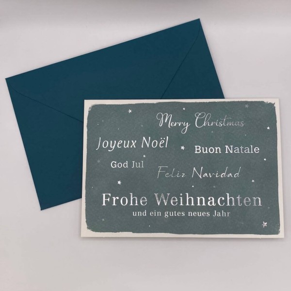 Grußkarte Frohe Weihnachten (in versch. Sprachen) mit Umschlag