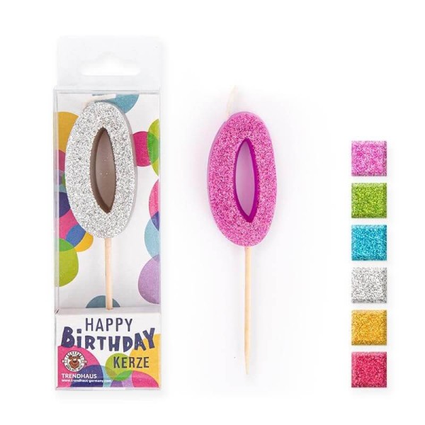 BIRTHDAY FUN ZAHLENKERZE GLITTER MINI 0, 6-FACH SORTIERT