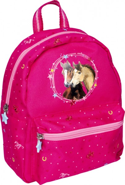 Kindergartenrucksack Pferdefreunde (pink mit Glitzer)