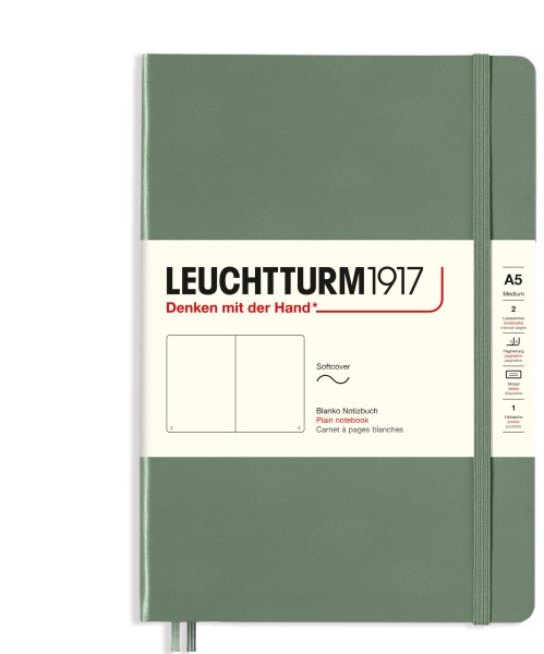 Notizbuch Medium (A5), Softcover, 123 nummerierte Seiten, Olive, blanko