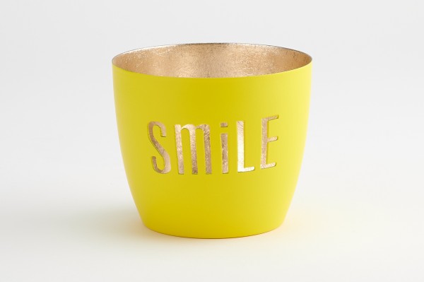 Madras, Windlicht, M, Smile, neon gelb/gold