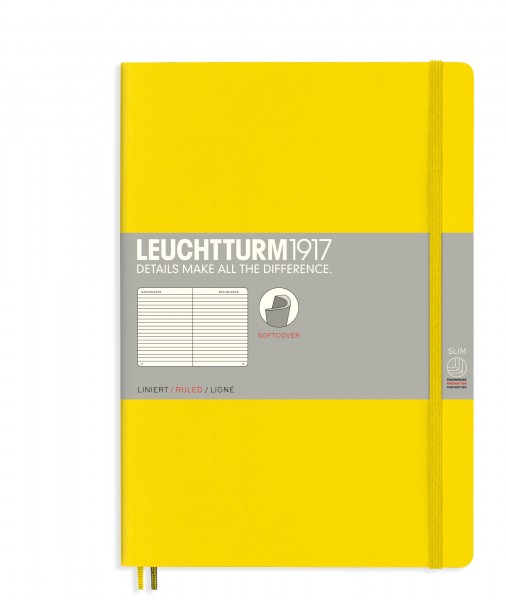 Notizbuch Medium (A5), Softcover, 123 nummerierte Seiten, Zitrone, Liniert