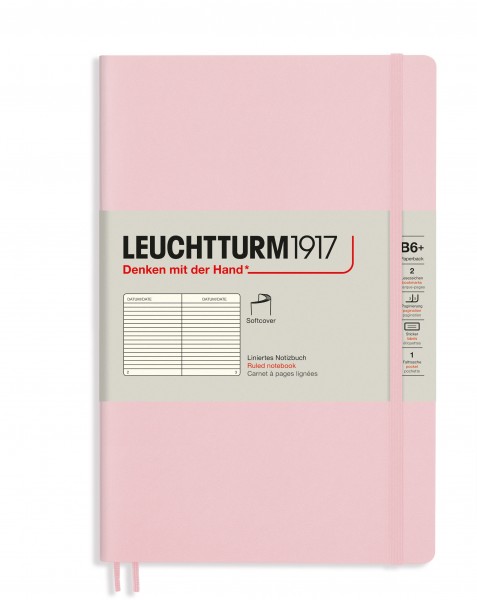 Notizbuch Paperback (B6+), Softcover, 123 nummerierte Seiten, Puder, Liniert