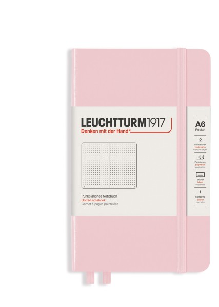 Notizbuch Pocket (A6), Hardcover, 187 nummerierte Seiten, Puder, Dotted