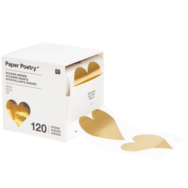 Paper Poetry Sticker Herzen Gold auf der Rolle
