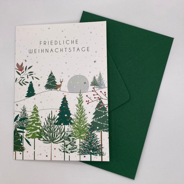 Grußkarte Friedliche Weihnachtstage (Winterwald) mit Umschlag