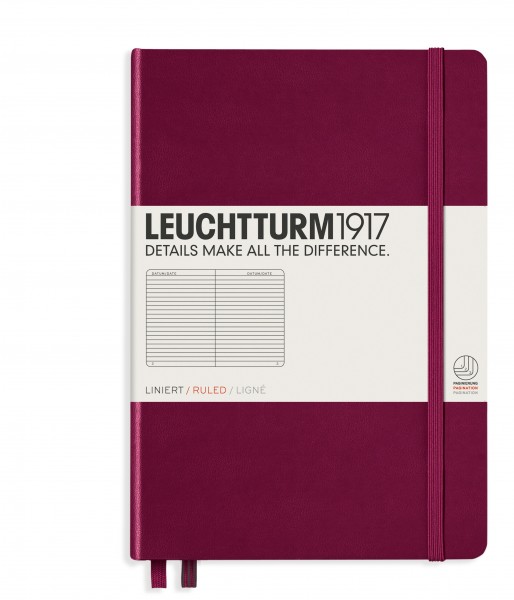 Notizbuch Medium (A5), Hardcover, 251 nummerierte Seiten, Port Red, Liniert