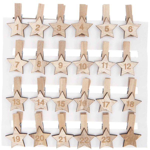 Ohhh! Lovely! Holzclips Adventskalender Sterne 1-24 3,5cm natur