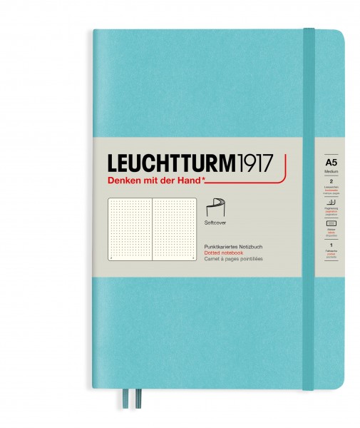 Notizbuch Medium (A5), Softcover, 123 nummerierte Seiten, Aquamarine, dotted