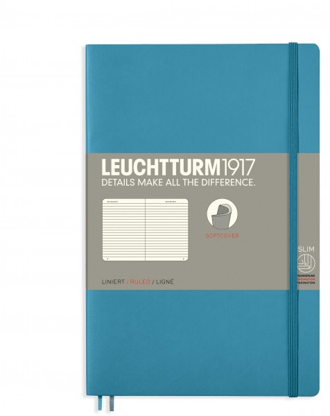 Notizbuch Paperback (B6+), Softcover, 123 nummerierte Seiten, Nordic Blue, Liniert