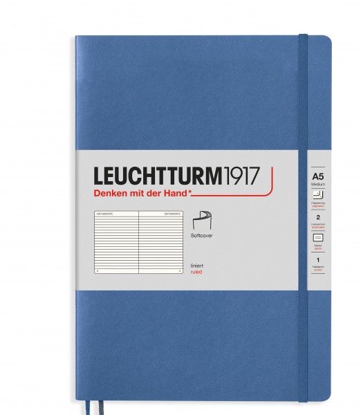 Notizbuch Medium (A5), Softcover, 123 nummerierte Seiten, Denim, Liniert