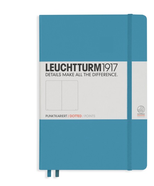 Notizbuch Medium (A5), Softcover, 123 nummerierte Seiten, Nordic Blue, dotted