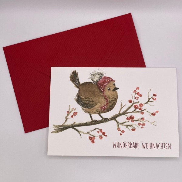 Grußkarte Wunderbare Weihnachten (Vögelchen) mit Umschlag