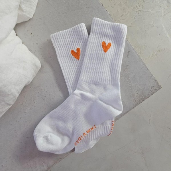 Socken HEART - weiß | orange (Größe 39-42)
