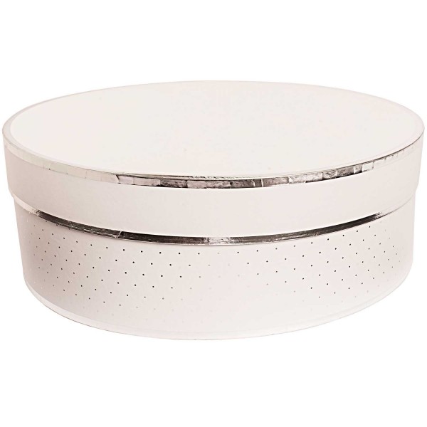 Geschenkschachtel weiß/silber rund groß