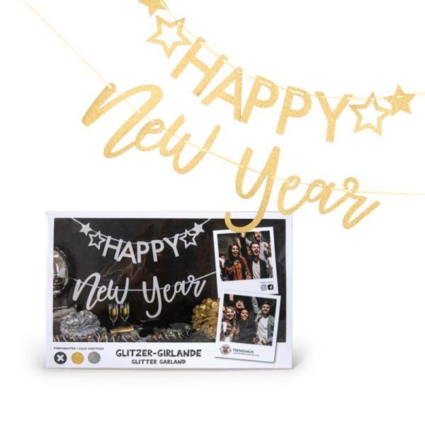 PARTY GLITZER-GIRLANDE "HAPPY NEW YEAR" GOLD