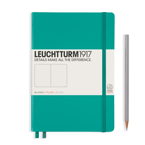 Notizbuch Medium (A5), Hardcover, 251 nummerierte Seiten, Smaragd, Blanko