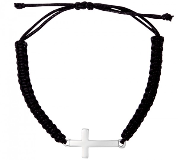 Geknüpftes Armband mit Kreuzanhänger (versilbert)