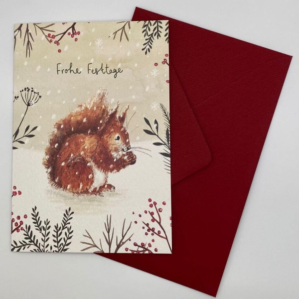 Grußkarte Frohe Festtage (Eichhörnchen) mit Umschlag