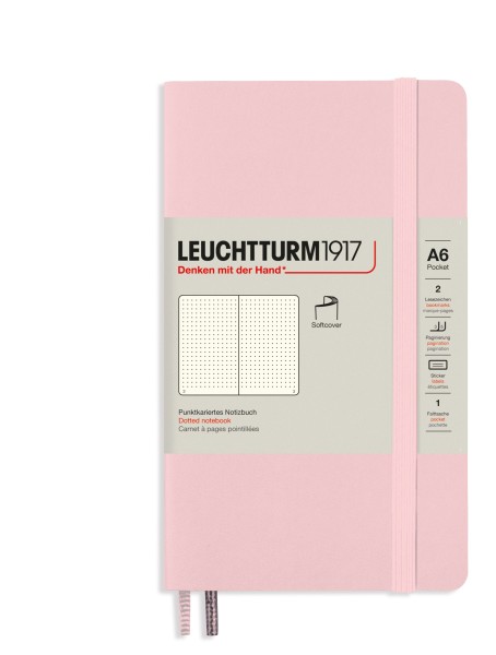 Notizbuch Pocket (A6), Softcover, 123 nummerierte Seiten, Puder, Dotted