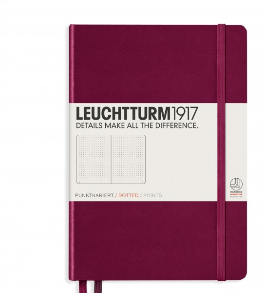 Notizbuch Medium (A5), Hardcover, 251 nummerierte Seiten, Port Red, Dotted