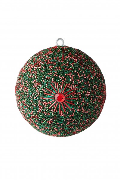 Opium, Weihnachtskugel, 10cm, Perlen, Steine, Glitzer rot/grün