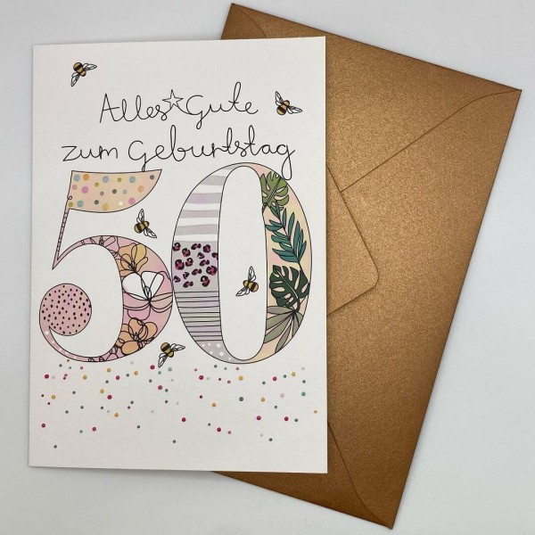 Grußkarte Alles Gute zum Geburtstag 50 mit Umschlag