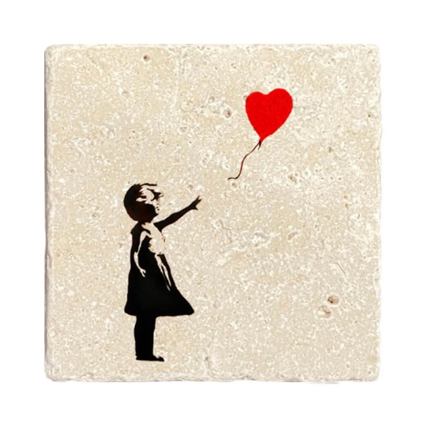 Fliese Banksy - Mädchen mit rotem Herz-Ballon
