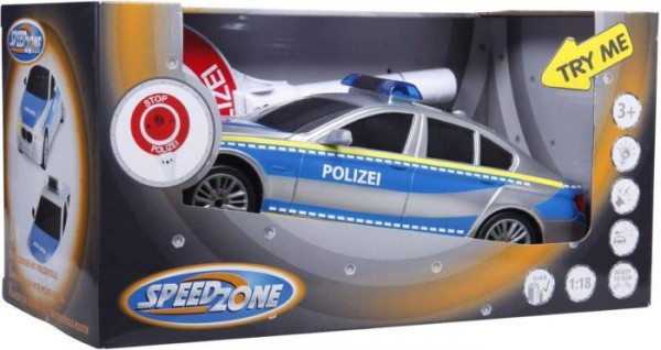Polizeiauto mit Polizeikelle Speedzone