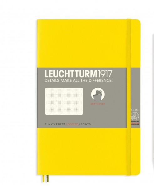Notizbuch Paperback (B6+), Softcover, 123 nummerierte Seiten, Zitrone, Dotted